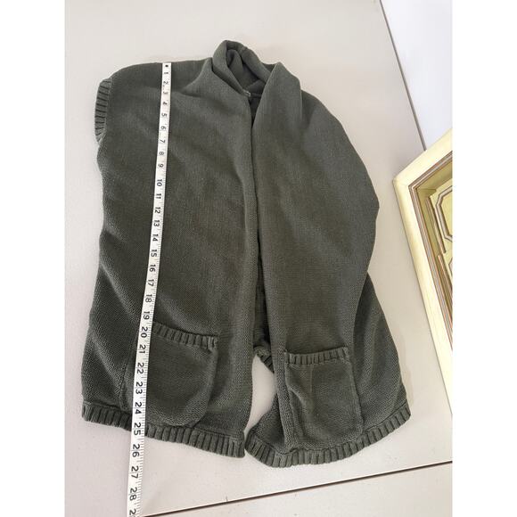 Vtg Eddie Bauer Olive Green Linen Cotton Short-sleeve Open Cardigan Sweater M - Picture 4 of 6